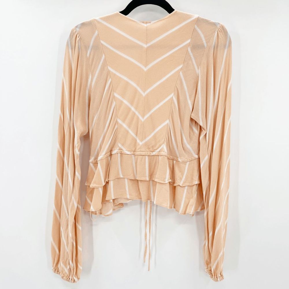 Free People Samifran Ruffle Top Women's Size S Salmon Orange Striped Peplum Crop - Picture 3 of 5